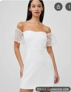 French Connection Whisper Puff Sleeve Dress Women's 4 Summer White Back Zip S/S - Picture 1 of 5