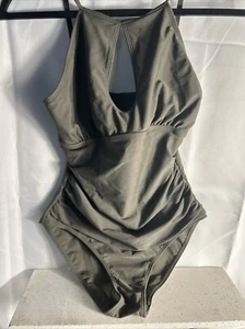 Ellen Tracy Damengröße 8 Schlüsselloch hochgeschlossener Einteiler Badeanzug olivgrün Strand  - Bild 1 von 4