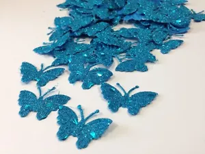 100 x Schmetterling hell türkis Stoffmotive Folie gepunktet DIY Karte Basteln - Bild 1 von 1