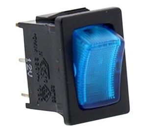 Mini Rocker Switch With Blue LED Illumination 12VDC 3 Pin Universal Power Switch - Picture 1 of 3