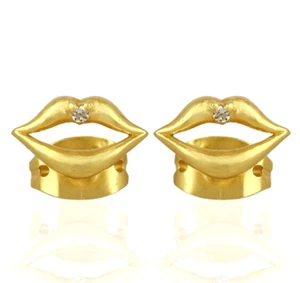 Pendientes con diseño en forma de labios de oro amarillo para mujer con pasadores en piedra de circón - Imagen 1 de 4