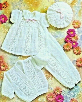 VINTAGE  "COPY" Baby / Tot/ Child Pram Set Knitting Pattern  41-56 cm /16-22" DK - image 1 of 4