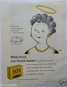 S.O.S. Estropajos 1958 anuncio con arte de dibujos animados de Syd Hoff... - Imagen 1 de 3