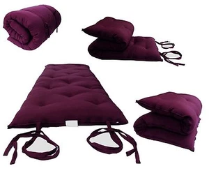 Burgundy 27W x 80L Traditional Japanese Floor Rolling Futon Mattresses, Mats - Picture 1 of 3
