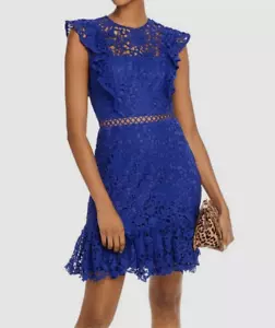 $226 AQUA Women's Blue Ruffled Lace Cape-Sleeve Front-Flounce Shift Dress Size X - Picture 1 of 3