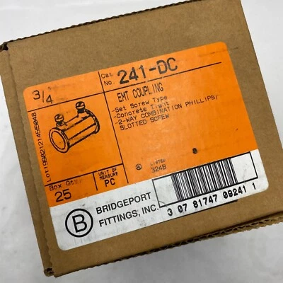 BRIDGEPORT 241-DC CONDUCTO ELÉCTRICO ZINC EMT ACOPLAMIENTO 241-DC LOTE DE 25 Foto 1 de 4