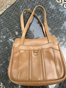 Vintage Handtasche Tasche mit zwei Henkeln hellbraun Boho goldfarbener Verschluss - Bild 1 von 7
