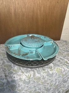 Vintage MCM California Pottery Lazy Susan 6pc. Serving Platter - Picture 1 of 12