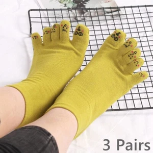 3 Pairs Women's Cute Short Toe Socks Five Finger Cotton Blend Cartoon Casual - Picture 1 of 22