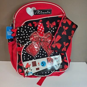 Zaino Disney Minnie Mouse Lunch Box Set 5 Pezzi Scuola Bookbag Rosso Nero Nuovo con etichette - Foto 1 di 3