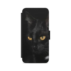 Schwarze Katze gelbe Augen Wildtier Flip Wallet Handyhülle für iPhone Modelle - Bild 1 von 4