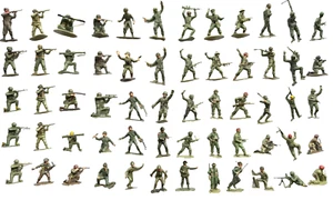 VINTAGE 1960's LOT 0f 60 AMERICAN & BRITISH WWII TOY SOLDIERS 2" MIX SOME MARX - Picture 1 of 7