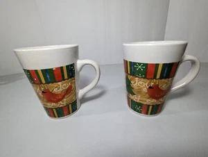 Lot of 2- ROYAL NORFOLK Holiday Christmas Ceramic Coffee Mugs Red Bird Christmas - Picture 1 of 6