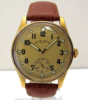 REVUE-SPORT 50-х ручной завод, маленький секунды, ограниченный выпуск, новый из старых запасов швейцарский сделано - Изображение 1 из 4