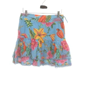 Farm Rio Blue Tropical Floral Tiered Ruffle Mini Skirt S Cotton Blend NWOT - Picture 1 of 7
