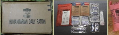 SOPAKCO Humanitarian Daily Ration Cases, ready to eat, no refrigeration needed.