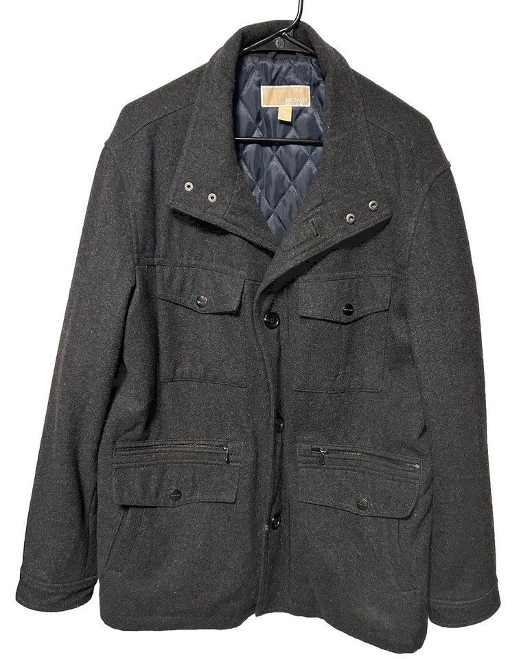 Abrigo Michael Kors Negro Aislado Mezcla Lana Guisante Talla XL Foto 1 de 4