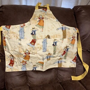 Handmade Apron W/ Pockets Child Size Scarecrow Reversible Fall Yellow Checks - Picture 1 of 3