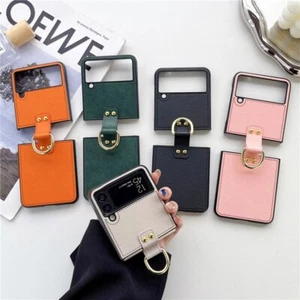 Luxury PU Leather Phone Cases For Samsung Galaxy Z Flip 4 3 5G Cover Ring Buckle - Photo 1/34