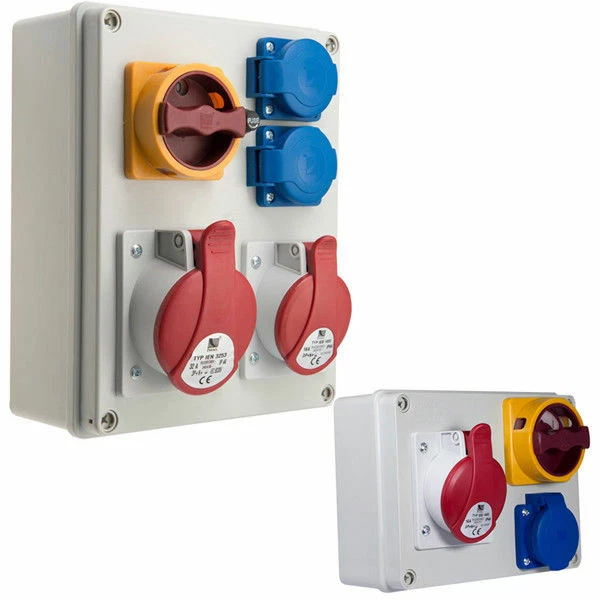 PAWBOL Stromverteiler CEE 16A 32A Schuko schaltbar Baustrom Wandverteiler Wandsteckdose