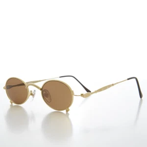 Edwardian Style Gold Metal Spectacle Vintage 90s Sunglass Brown Lens - Roan - Picture 1 of 3