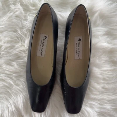 VTG 1980's Etienne Aigner  Normandy Navy Lenvy Leather Chunky Heel Pumps Size 7 - Image 1 of 4
