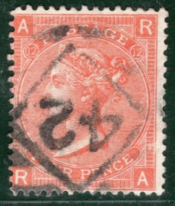 GB QV Stamp SG.94 4d Vermilion Plate 12 (RA) (1870) Unusual *42* Numeral PIRED47 - Picture 1 of 6