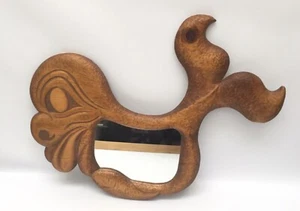 "Pez de la suerte asiático de madera tallada hecha a mano vintage con espejo de pared de lengua 24"" x 18"""  - Imagen 1 de 4