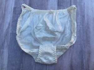 Vintage Pure Cream White Satin String Bikini Panties Lace Trim Swirl Sz Med - Picture 1 of 12