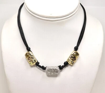 ALEXIS BITTAR BLACK LEATHER KNOTTED  CRYSTAL CHOKER NECKLACE - Image 1 of 4