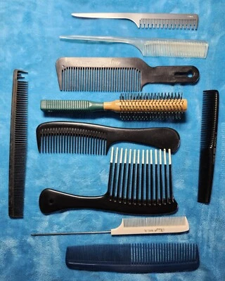 Rare Lot Of 10 Unique Professional Salon Combs & Brush Sterilized Plastic  - Image 1 of 4