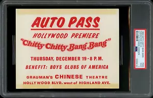 CHITTY CHITTY BANG BANG / 1968 Hollywood Premiere Grauman's Parking Pass, PSA 2 - Picture 1 of 2