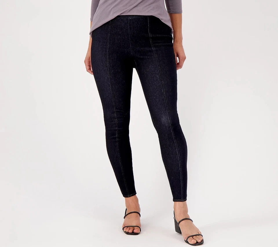 LOGO Lori Goldstein Regular Seamed Knit Denim Leggings Pants, Indigo Rinse, 10 - Image 1 of 1