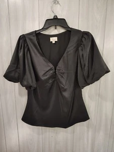 Luna V-Neck Puff Sleeve Black Top Goth Emo Size M Goth Alternative Romance - Picture 1 of 8