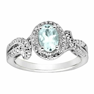 14K Placcato Oro Bianco 3/4 CT Ovale Finto Acquamarina Anello di Fidanzamento - Foto 1 di 6