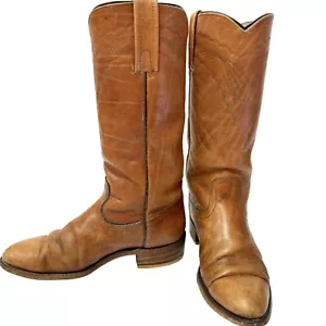 Vtg 70s FRYE COGNAC Leather Distressed Cowboy Western Campus HIPPIE Riding Boots - Picture 1 of 15