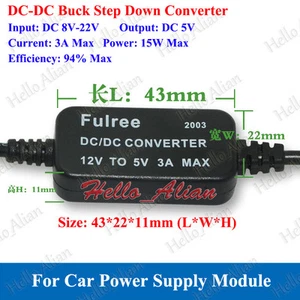 DC-DC Buck Step Down Converter 12V 9V to 5V 3A 15W USB Charger Car Power Supply - Picture 1 of 13
