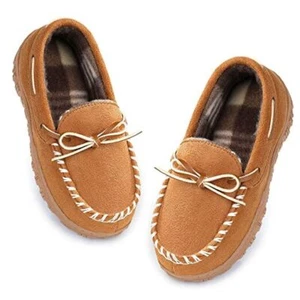 Boys House Slippers Memory Foam Moccasin Shoes Furry Plush 11 Little Kid Beige - Picture 1 of 6