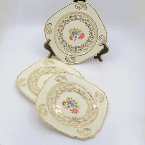 Vintage quadratisch Queen Anne Garantie 22K Gold Floral Dessertteller 3er Set 25 - Bild 1 von 5