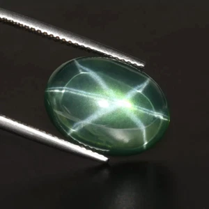 Green Star Sapphire 9.50 Ct. 6 Rays Oval Cabochon Natural Loose Gemstone Gift - Picture 1 of 6