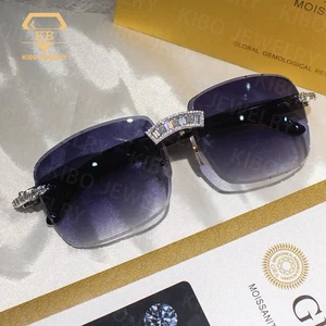 White Buffalo Horn With Baguette Emerald Cut VVS Moissanite Sunglasses Glasses - Picture 1 of 6