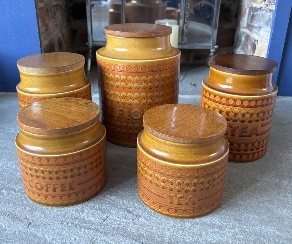 5x Hornsea Saffron Storage Jars Canisters W/Lids Tea Coffee Flour Etc Retro 70s - Image 1 of 4