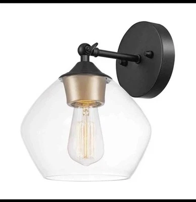 Aplique de pared negro mate de 1 luz con grada eléctrica Globe con pantalla de vidrio transparente Foto 1 de 4