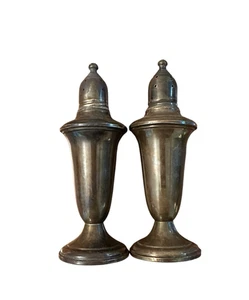 VTG 50s Empire Sterling Weighted Ornate Screw Top Salt Pepper Shaker Set 5in - Picture 1 of 8