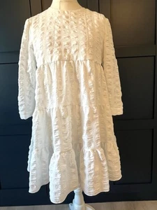 Zara White Summer Short Tiered Dress Size M Loose Fit Crinkled - Picture 1 of 4