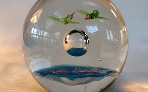 Vintage Hand-Blown Glass Paperweight With Hummingbirds Water & Controlled Bubble - Picture 1 of 11