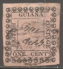 BRITISH GUIANA #36 SCARCE Used - 1862 1c Black on Rose
