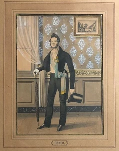 Anonyme — Benga en habit et écharpe — lithographie aquarellée — circa 1900. - Picture 1 of 5
