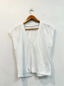 Designer FRAME Size S White Cotton V Neck Women's T-Shirt - Picture 1 of 4