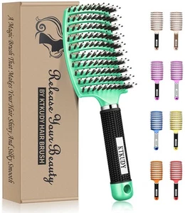 Detangling Brush Boar Bristles Hairbrush Make Hair Shiny & Healthier Curved a... - Picture 1 of 6